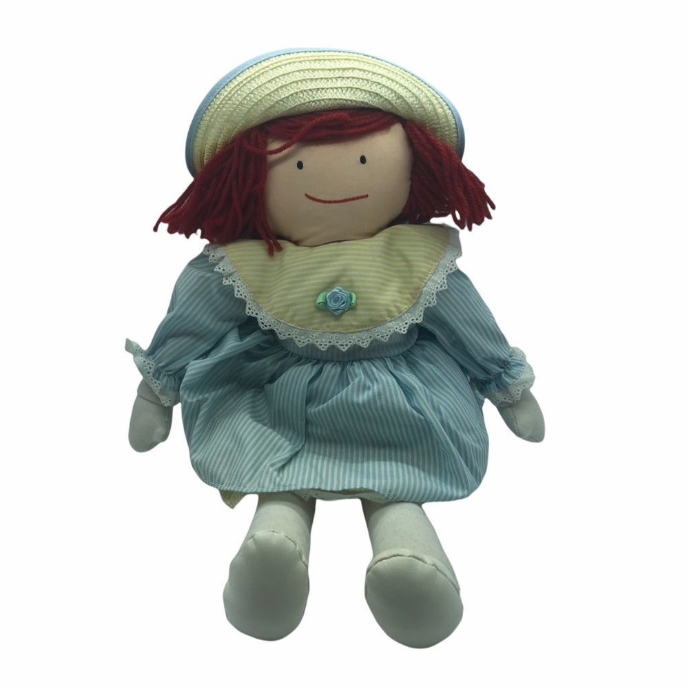 Eden Toys Madeline plush doll Eden Vintage 1990 cloth rag straw hat 17"‎ tall